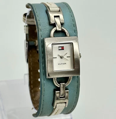 Ladies TOMMY HILFIGER Stainless Steel Blue/White Leather Cuff Band Watch, Runs - Image 1 of 4