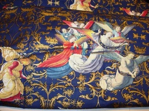 quilting fabric angels religious royal blue gold cotton crafts christmas 72x46 - Picture 1 of 3