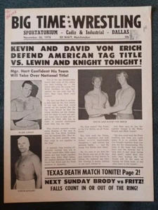 💥1️⃣9️⃣7️⃣8️⃣ NWA Big Time Wrestling Program 11/26/78 Dallas Kevin Von Erich - Picture 1 of 3