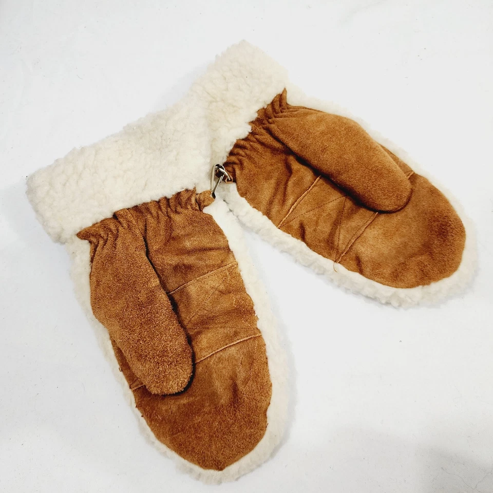Vintage Fownes Suede Leather Shearling Mitten gloves in Sudan Brown One Size - Image 1 of 4