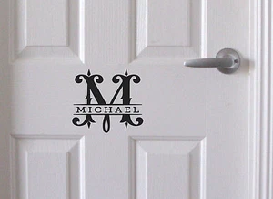 Custom Monogram Split Name Wall Door Sticker Personalized Decal 10-100cm - Picture 1 of 3