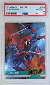 1995 Fleer Marvel Metal (Alternate M) #134 Spider-Man PSA 10 GEM MT - Picture 1 of 2