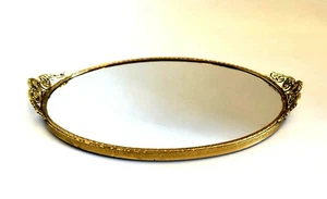 Vintage SCHMINKTISCHSPIEGEL goldbeschichtetes Tablett mit Griffen 14,5"L sehr gut Stylebuilt - Bild 1 von 8