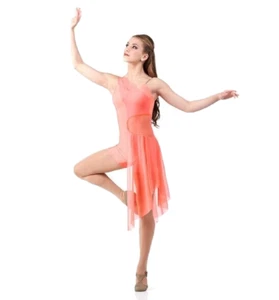 The Journey SALMON Adult Large Lyrical Dance Costume Unitard Attached Drape - Picture 1 of 3