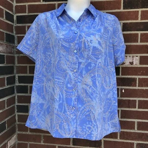 Woman Within Woman Size 18/20 Top Blue Beige Button Up Loose NWT - Picture 1 of 5