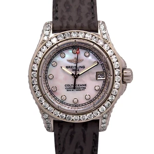 Breitling Colt Oceane 33mm A77380 Custom Diamond MOP Dial Bezel Gray Band - Picture 1 of 9