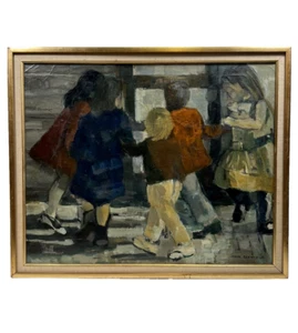 ANKA BRONNECK CALIFORNIA MODERNIST ABSTRACT FIGURATIVE ILLUSTRATION OIL PAINTING - Picture 1 of 24