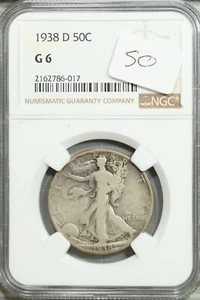 1938 D Walking Liberty Half 50c NGC G 6 Good #6-017 - Picture 1 of 2