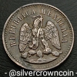 Mexico 1 Un Centavo 1890 Mo. KM#391.6. Bronze One cent coin. Eagle Snake Cactus - Picture 1 of 7