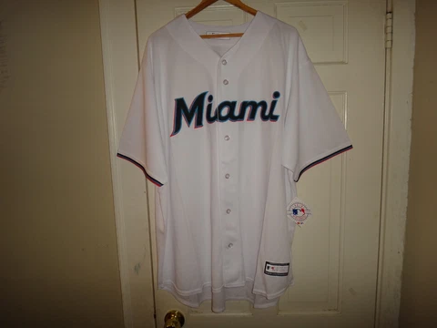 NWT Miami Marlins Men's Big & Tall White Short Sleeve Button-Up Jersey Cover