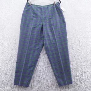 Talbots Womens Pure Silk Ankle Pants 14 Blue Green Tartan Plaid High Waist NEW - Picture 1 of 16