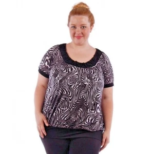 Nueva blusa/top para mujer talla grande negra gris manga corta talla 4X (HECHA EN EE. UU.) - Imagen 1 de 2
