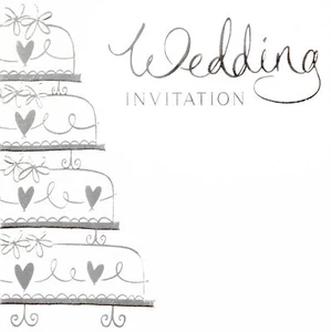 Confezione 6 Inviti E Buste Biglietto Matrimonio - Torta Matrimonio Lamina Argento - Foto 1 di 1