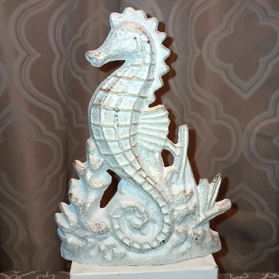 Tapón de puerta de caballito de mar de hierro fundido - decoración coral playa océano - blanco - 8”x6” - 2 lb Foto 1 de 4