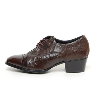Zapatos de vestir para hombre con cordones de cuero con forma de arrugas en forma de arrugas marrón 1,96" tacones altos - Imagen 1 de 4