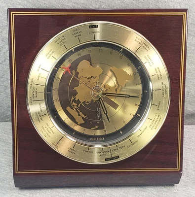 Vintage Seiko World Time Quartz Desk Clock P/R Estate Fresh Red Airplane - Image 1 of 4