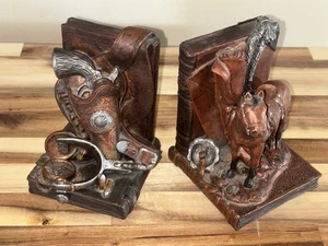 Vintage Western Cowboy & Pferd Buchstützen Cowboys / The Old West rustikale Deko - Bild 1 von 13