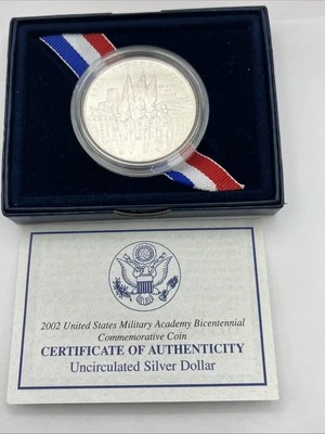 2002 US Military Academy Bicentennial Commemorative 90% Silver Dollar Coin Unc - Image 1 of 2