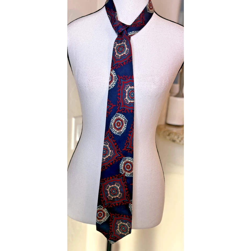 Corbata de cuello Arnold Palmer vintage para hombre azul marino patrón geométrico cachemir Foto 1 de 4