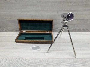 Vintage Stil Chrom Fernglas Teleskop mit Stativ & Holz Aufbewahrungsbox - Bild 1 von 17