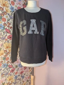 Gap Ladies Navy Logo Sweatshirt Glitter Logo Size Large Y2K Style Long Sleeve - Picture 1 of 5