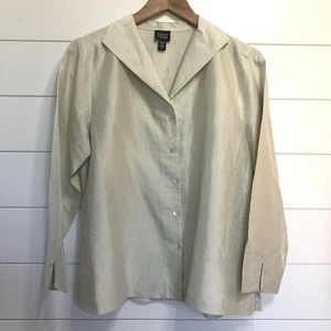 Eileen Fisher Womens 100% Silk Button Up Blouse Jacket Size S Pale Green Minimal - Picture 1 of 10
