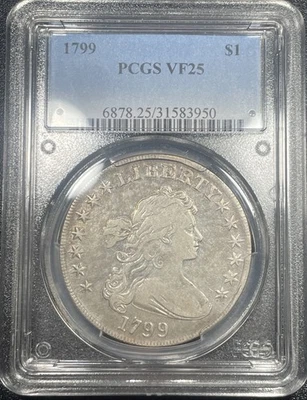 1799 Draped Bust Silver Dollar $1 PCGS VF25 - Image 1 of 4