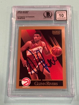GLENN DOC RIVERS Signed 1990-91 SKYBOX Card #7 Beckett (BAS) AUTO 10 - Image 1 of 2