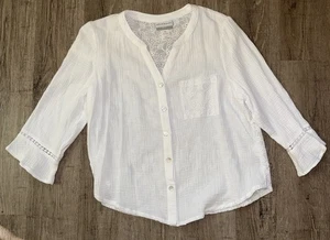 Alfred Dunner White Blouse Eyelet Lace Back Cottagecore Boho Fairy Size M - Picture 1 of 5