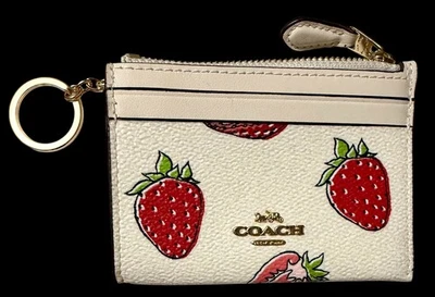 Mini Estuche de Identificación Ajustado Coach Estampado Fresa CAR17 ¡NUEVO CON ETIQUETAS Nuevo! Foto 1 de 4