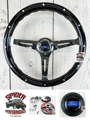 70-77 Ford Pickup 75-77 Van Bronco Volante Madera 14" BLACK WIDOW PREMIUM Foto 1 de 4