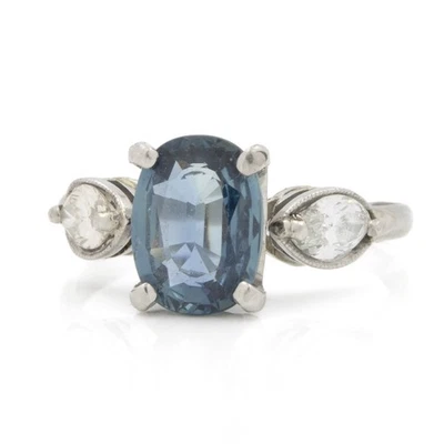 Anillo de platino 900 azul natural zafiro de 1,55 quilates y diamantes de 0,48 quilates talla 6,5 #JB510-4 Foto 1 de 4