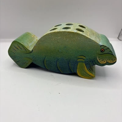 toothbrush holder vintage Wood Handmade Manatee - Image 1 of 4