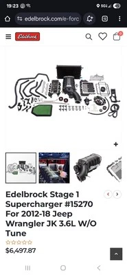 Supercargador Edelbrock etapa 1 #15270 para Jeep Wrangler JK 15-18 3,6 L sin tornero Foto 1 de 4