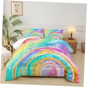 Cute Rainbow Comforter Set for Girls,Pastel Tie Dye Rainbow Bedding Full 25125 - Picture 1 of 7