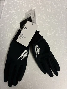 Nike Club Fleece Gloves Women's Medium Embroidered Logo Black White - Picture 1 of 8