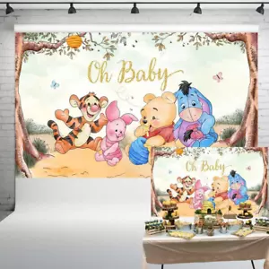Oh Baby Pooh Backdrop Vintage Pooh Bear Baby Shower Background Classic Winnie  - Picture 1 of 12