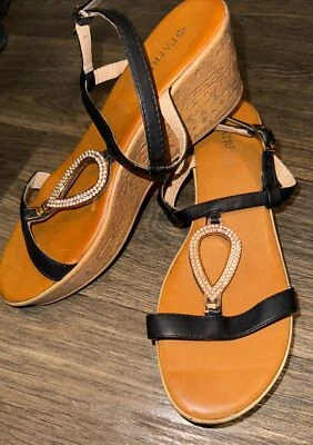 Spring Step Wedge Sandal Patrizia Faux Rhinestones Cork Womens US 8.5 EU 39 - Image 1 of 4