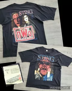 Vintage 90s Sting NWO Rap Tee Wrestling T-shirt Sz L Single Stitch Screen Stars - Picture 1 of 10