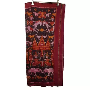 Vintage Aztec Elephant Dancing Man Square Headscarf 89cm Maroon Red Lace Thin - Picture 1 of 10