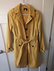 Via- 6 Golden Yellow Button Down Military Style Trench Coat Jacket Wool Blend