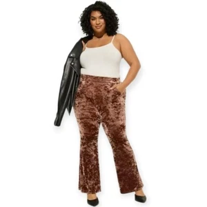 Neu mit Etikett Torrid braune ausgestellte Legging Hose Taschen zerquetschter Samt volle Länge Pull 3X - Bild 1 von 8