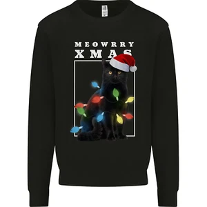 Meowy Christmas Tree Funny Cat Xmas Kids Sweatshirt Jumper - Picture 1 of 92