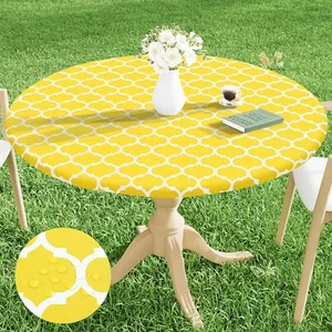 Round Picnic Tablecloth Waterproof Elastic Fitted Table Covers for 45" - 56" ... - Picture 1 of 8