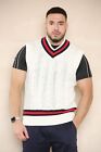 Mens V Neck Cable Knit Sleeveless Vest Knitted Cricket Jumper Tank Top Sweaters