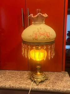 FENTON Burmesische Uranglas Lampe handbemalt GWTW, SCHILD - Bild 1 von 16