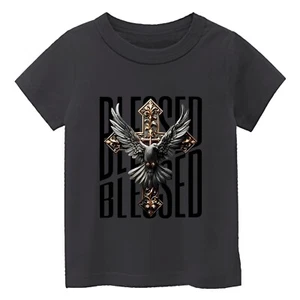 Kid Jesus Cross Blessed Relegious Short Sleeve T-Shirt USA Animal Lover Gift Tee - Picture 1 of 14