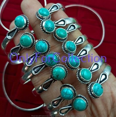 Buy !!Turquoise Gemstone Cuff Bangle 925 Sterling Silver Plated Lot 10pcs - Image 1 of 4