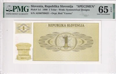 Slovenia, 1 Tolar, 1990, UNC, p1s1, SPECIMEN - Image 1 of 2