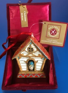 Dillard's Trimmings Cloisonné Bluebird In BIRDHOUSE Christmas Ornament Felt Box - Picture 1 of 8